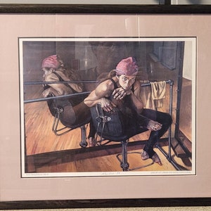 Vintage Framed Pencil Signed AMBER 88 (1988) Print Dancer, Resting / Reflected, 1986 - 1987 Pastel, Unique art, Vintage art (23.25&quot; x 20&quot;)