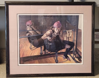 Vintage Framed Pencil Signed AMBER 88 (1988) Print Dancer, Resting / Reflected, 1986 - 1987 Pastel, Unique art, Vintage art (23.25" x 20")