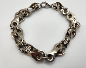 Vintage 90s 2000s Silver Tone Bike Chain Bracelet Rhinestone Accents, Biker, Bicycle, Chain, Bike Jewelry, Bike Chain, Motorcycle Jewelry