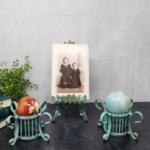 Vintage Set Turquoise Blue Brass Sphere Stands Photo Holder Crystal Ball Stand Crystal Stand, Crystal Display, Witchy, Altar Décor, Display
