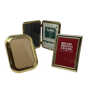 Set 3 Vintage Brass Gold photo picture frames lot 1980s 1990s 5x7, vintage brass picture frame, vintage brass photo frame, double frame