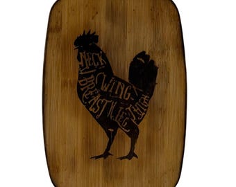 Vintage Wooden Cutting Board Rooster Kitchen Wall Decor 8x5.5 Rustic Farmhouse Country Chicken Graphic Small Serving Board