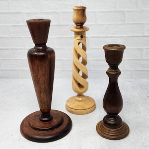 Vintage Set of 3 Wood Candlestick Holders Candle Holders Wooden Taper Candlesticks, Vintage Candlesticks, Cottage, Farmhouse