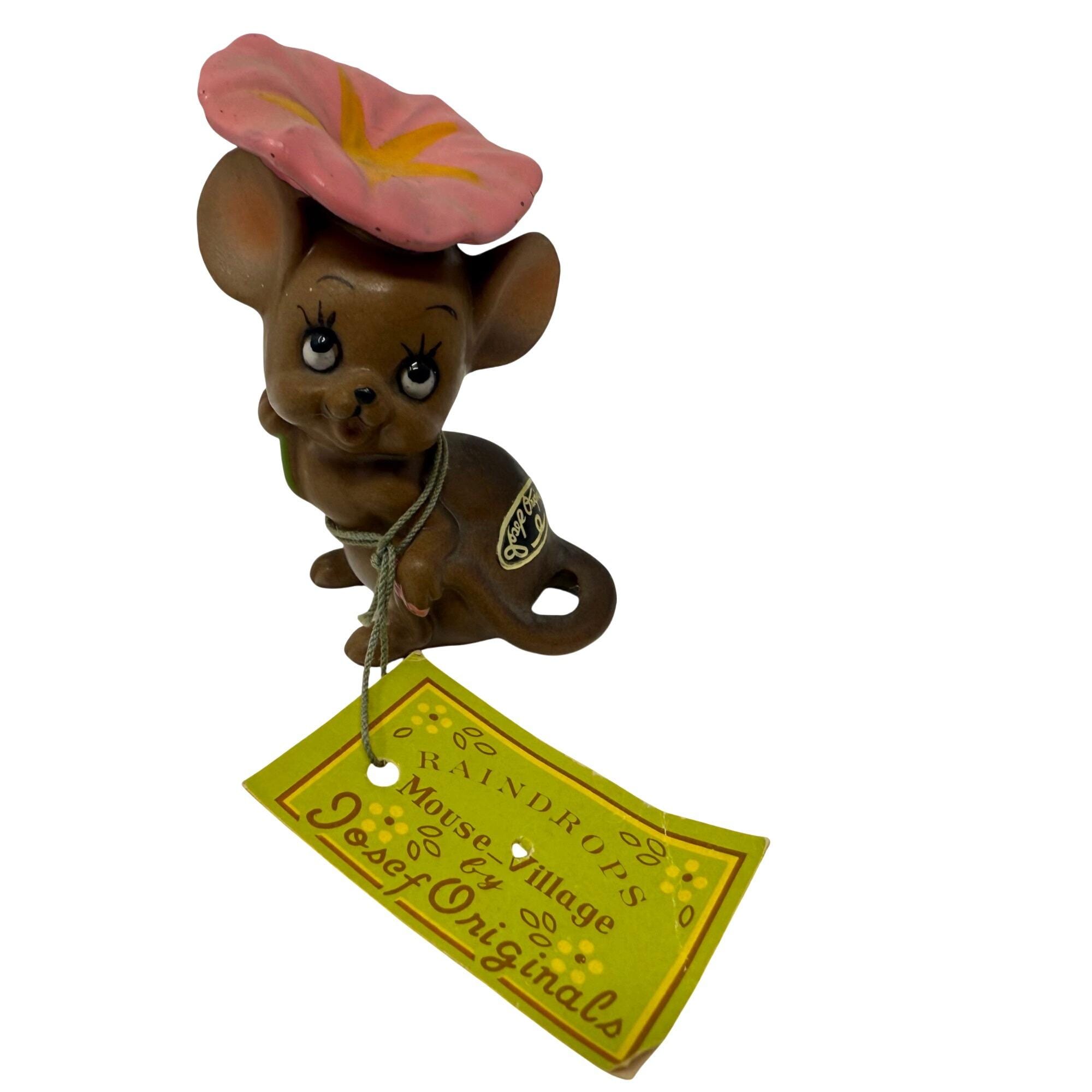 Vintage Josef Originals Mouse Village Figurine Raindrops, Ceramic