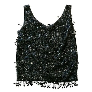 Vintage Black Beaded Sequined Blouse Small Formal Party Cocktail Blouse Top