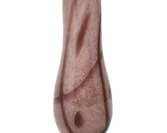 Jarrón vintage de vidrio soplado a mano, 32 cm de alto, con moteado rosa y malva, estilo mediados de siglo. Decoración de estudio de vidrio.