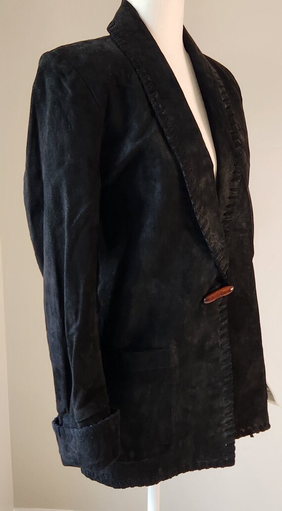 Vintage 90s Cedars Black Suede Jacket Blazer - XS… - image 3