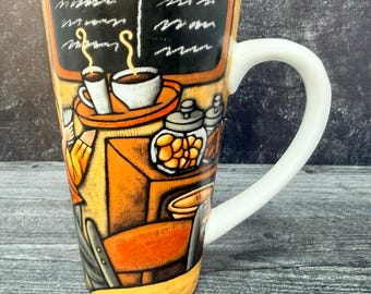Vintage Tall MSC Joie de Vivre Café Escena Taza Yvonne Douillard 12 oz Taza de café