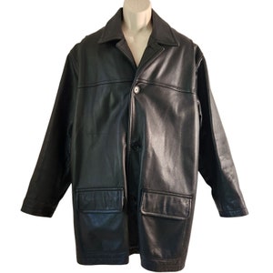 Vintage? Mens Classic COACH Black Leather Jacket Coat Medium - Large Mid-Length - black leather jackets, black leather coat, men's jacket