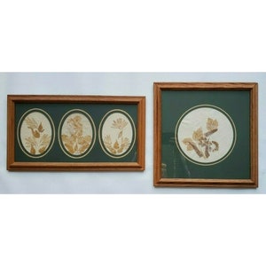 2 Vintage Oak Wood Framed Real Pressed Flowers Preserved Boho Décor Wall Art Natural, Pressed Flower Art, Dried Flowers Floral, Dried Flower