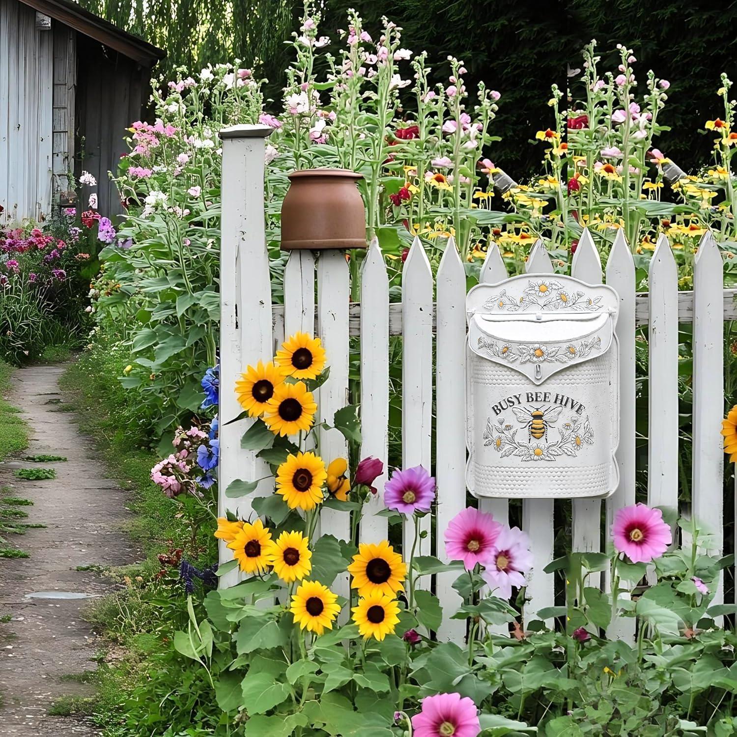 Vintage Style Distressed Metal Garden Post Box Busy Bumble Bee Hive ...