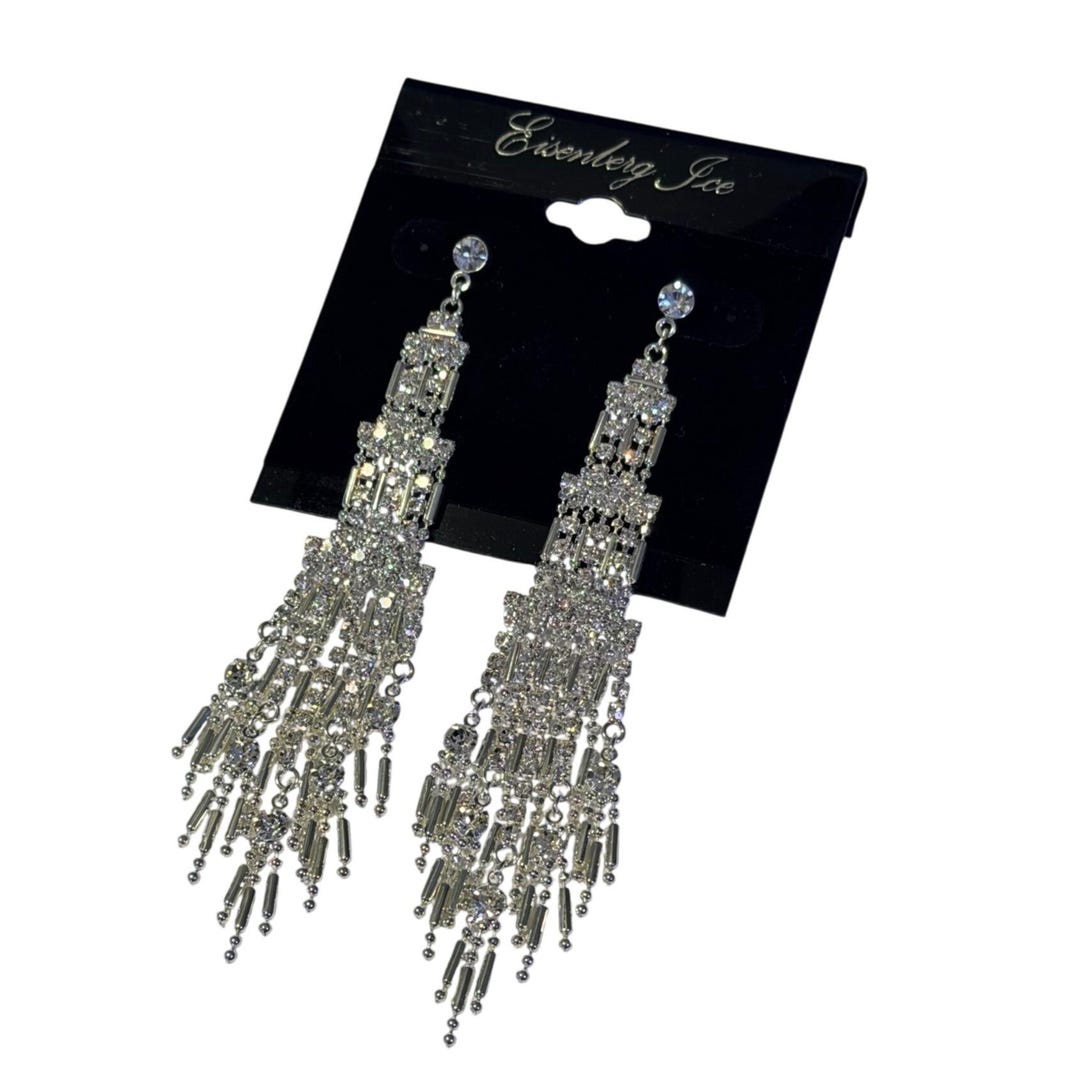 Vintage Eisenberg Ice Long Sparkling Silver Tone Rhinestone Chandelier ...
