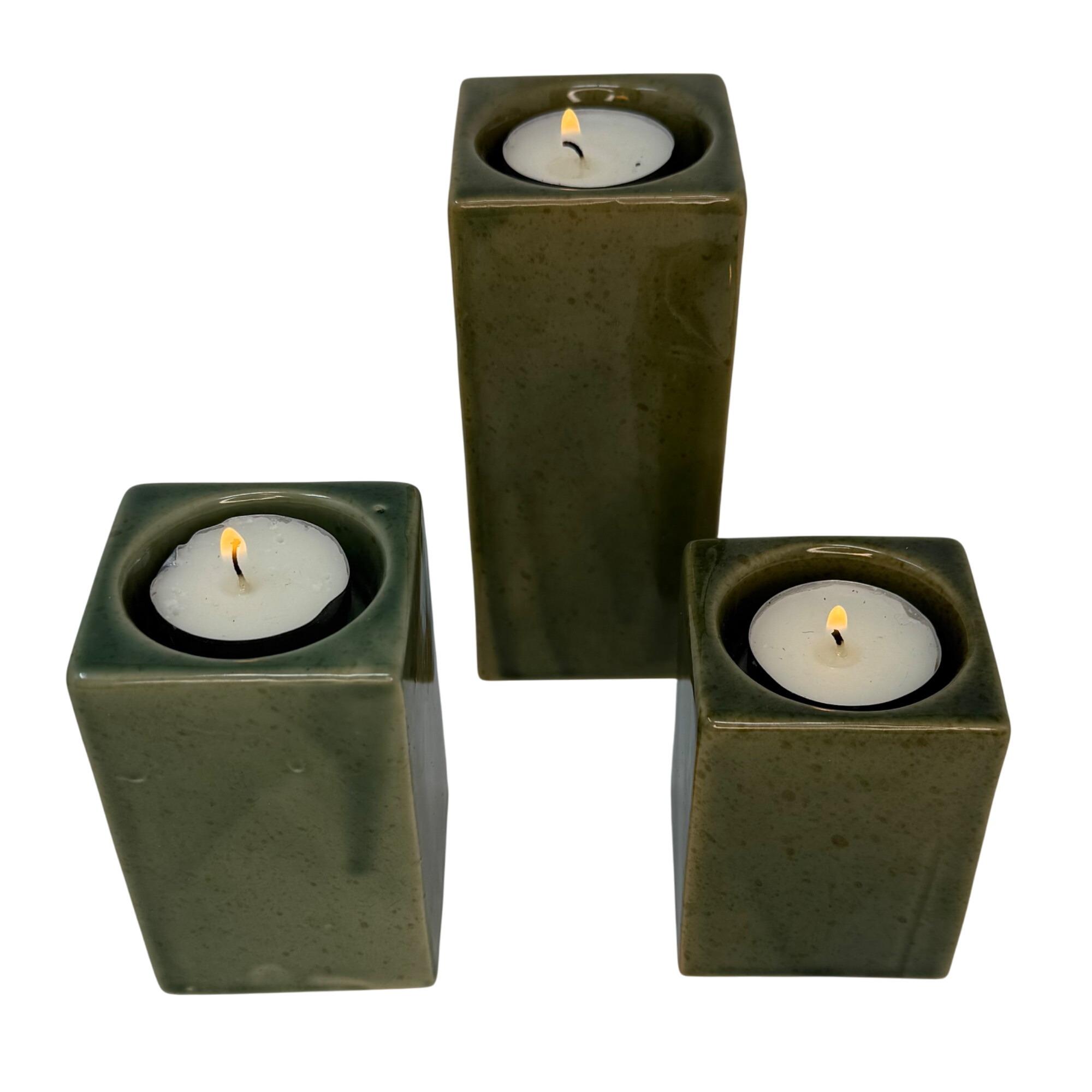 3 Pc. Leaf Candle Holder Set | MCM Handmade Ceramic Candleholder  display picture 1