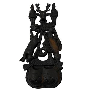 Antique Original 1800s Cast Iron Hunting Scene Wall Hanging Match Holder 10.5&quot; X 5&quot; x 1.5&quot; wall match safe wall pocket holder