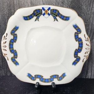 Vintage Square Handled Cake Plate Nova Scotia Tartan by Royal Adderley, Tea Party, GrandmaCore, English, England