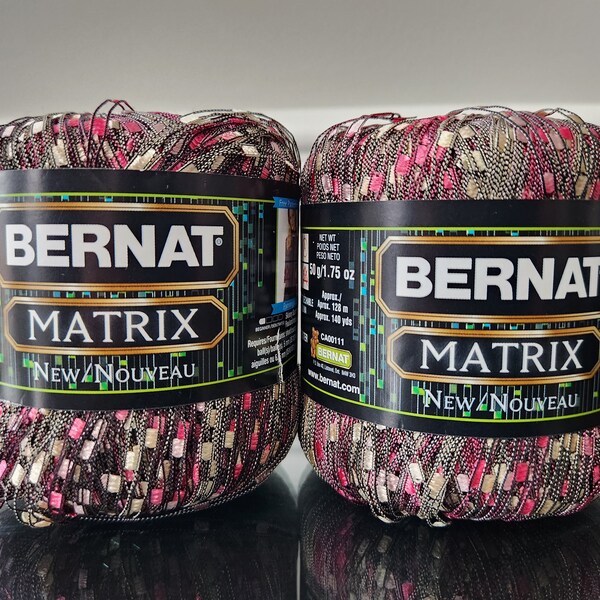 2 Skeins Bernat Matrix Yarn, Color #02412 Password Pinks Ladder Ribbon, New, Sport / Fine Light sz 3, Trellis, Needles: 4mm 6 US 8 UK