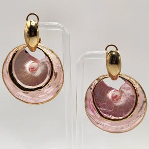 Natural Gold Dipped Pink Shell Pierced Earrings, Seashell Earrings, Estate Jewelry, Vintage Jewelry, Beach, Nautical, Coastal