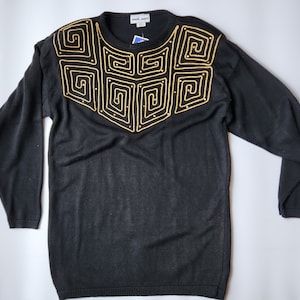 Vintage 90s M Sweater Black Gold Bling Geometric, Y2k, Y2k Clothing, y2k Sweater, Y2k Top, Y2k Aesthetic, Streetwear, Retro, 80s, 1990s
