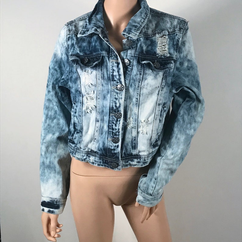 L Unique OOAK Vintage Jean Jacket Vintage Denim Womens Vintage Blue Distressed Jean Jacket EMBROIDERED Jacket Horse Spirit Animal sz M