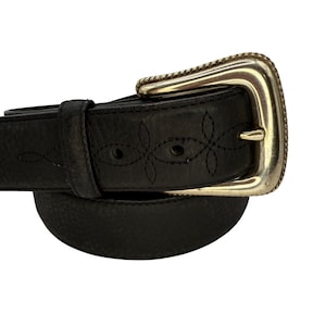 Vintage Resistol Unisex Black Leather Belt Size 50 Western Style Fits 47–51&quot; Silver Buckle 1.5&quot; Wide Genuine Leather
