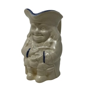Vintage Pfaltzgraff Yorktowne Blue and White Stoneware Toby Character Jug #418, Colonial Man Jug, Americana Pottery
