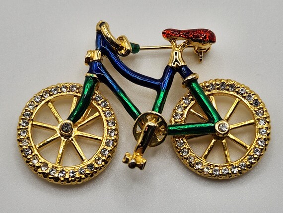 Vintage Brooch Pin Bicycle Rhinestone Articulated… - image 1