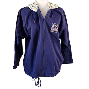 Vintage Y2K 80s Sporty Hoodie Sweatshirt Blue Zip Front S/M, Deadstock 90s retro hoodie, vintage hoodie, 90s clothing, 90s sweatshirt