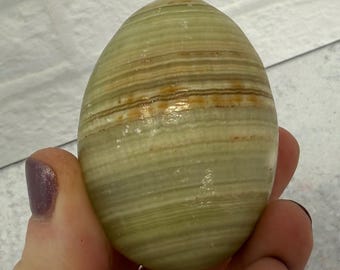 Natural Onyx Green Brown Polished Egg Stone Banded Stripes Life Size Semi precious
