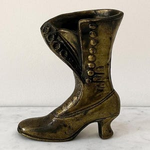 Vintage Brass Boot Planter, Button Victorian Shoe Vase, Steampunk Cottagecore Decor, Antique Style Shoe Planter, Old West Accent