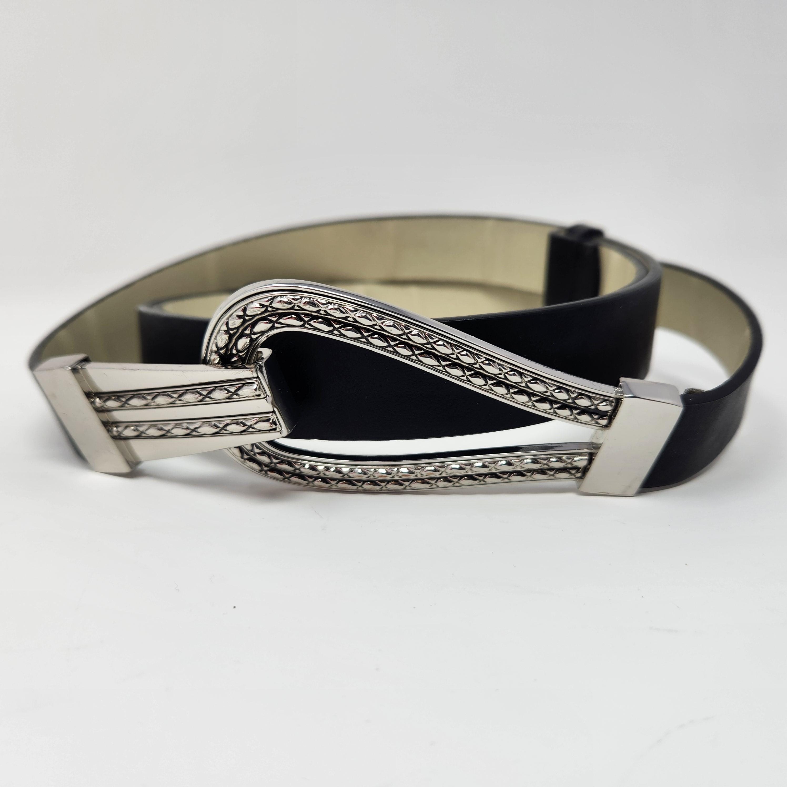 Vintage Y2K Chico\'s Italian Leather Statement Belt Black Silver Geometric Buckle Y2K Black & Silver Belt: Vintage Grunge Statement Piece - Etsy main image 4