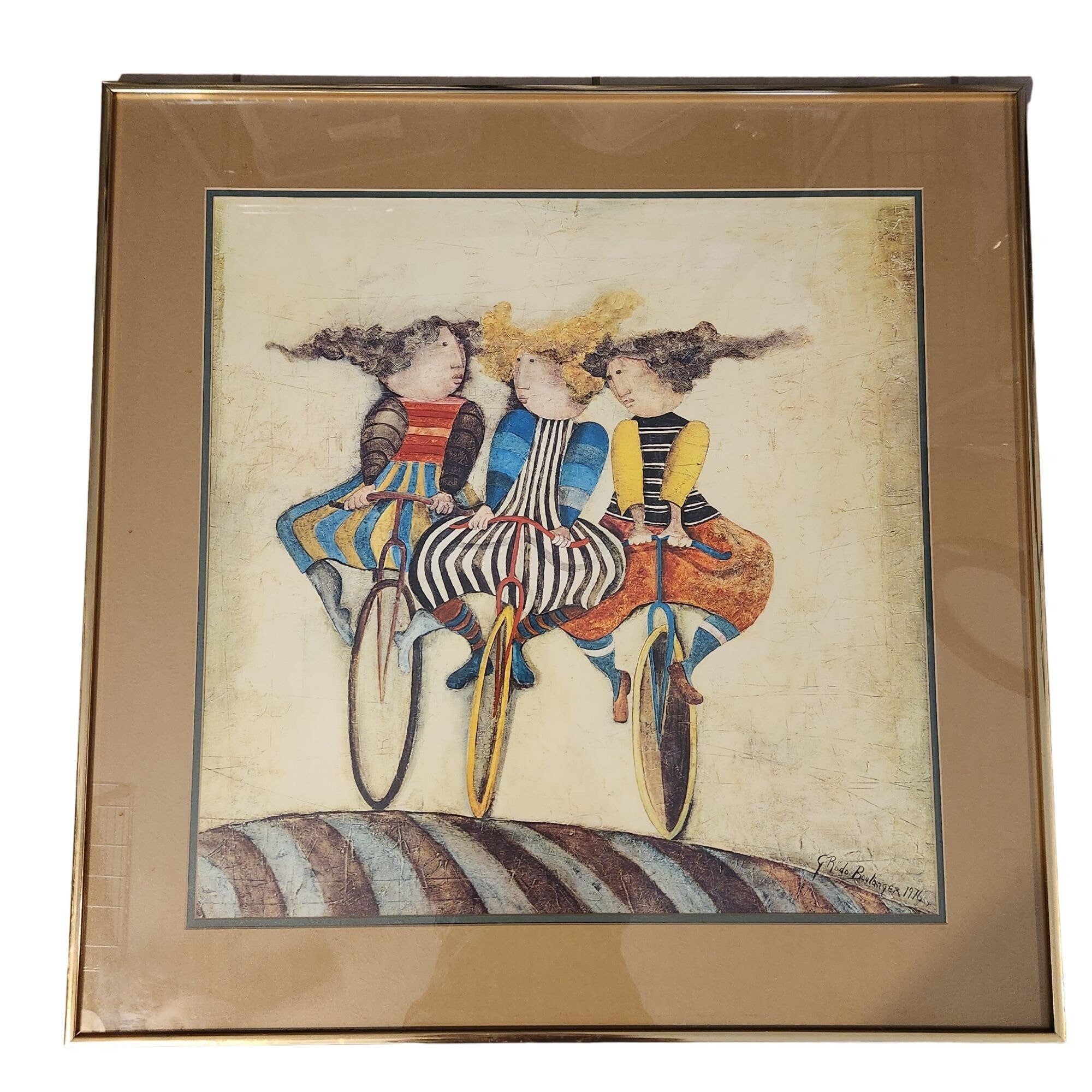 Signed Graciela Rodo Boulanger 3 Bicyclers 1976 Lithograph Framed