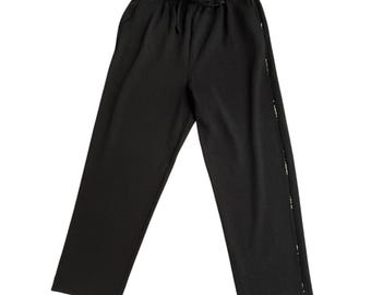 Vintage St John Sport BLACK Sequin Beaded Knit Pants Large Wool & Rayon Comfortable!