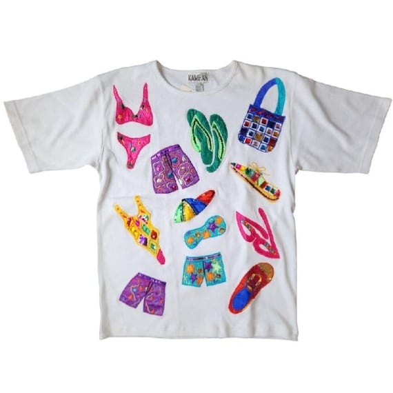 Vintage 90s Y2K Kamiran New York Beach Theme T-shirt, 90s