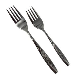2 Twin Rose Oneida Silver Stainless FORKS Flatware 1 Salad Fork 1 Dinner Fork, Replacement Silverware