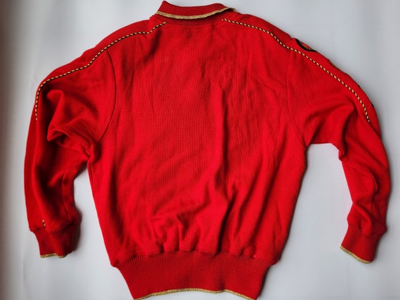 Vintage 80s 90s Medium Sweater Red CREST Gold Bli… - image 6