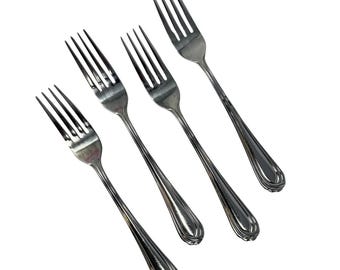 4 Vintage Dinner Forks OTTAWA Oneida Stainless Steel Flatware, vintage flatware, vintage tableware, vintage forks, 18/10, Glossy, Outlined