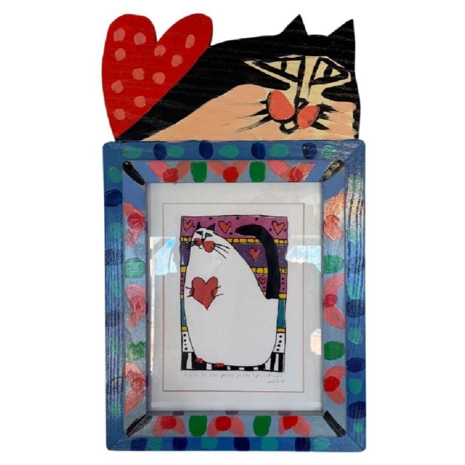 Martha Wahlert Hand Painted Cat Frame and Signed Print I Like to