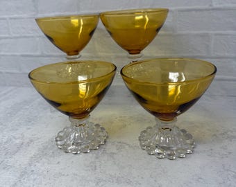 Vintage Anchor Hocking Amber Diamond Optic Iced Beverage Glasses