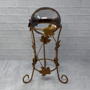 Vintage Gold Metal Ivy Leaf Sphere Crystal Ball Stand, Orb Stand Crystal Display, Sphere Holder, Display Stand, Sphere Display, Altar