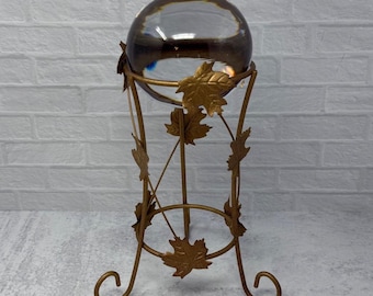 Vintage Gold Metal Ivy Leaf Sphere Crystal Ball Stand, Orb Stand Crystal Display, Sphere Holder, Display Stand, Sphere Display, Altar