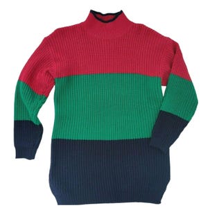 1980s Color Block Sweater | Large Size Ladies | Blue Yellow