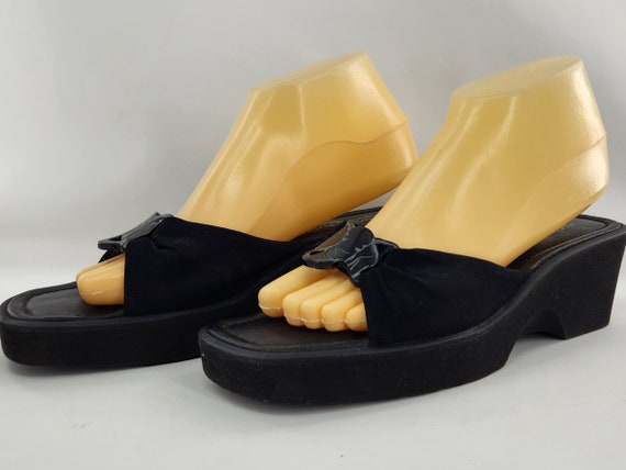 Vintage Donald Pliner Black Wedge Platform Sandal… - image 4