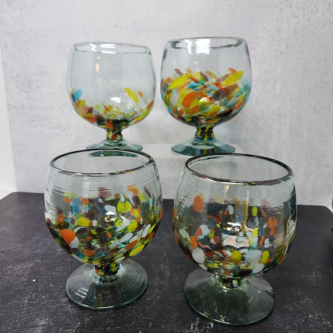Vintage Brandy Snifters, Hand Blown Mexican Glass, HEAVY, Crate and