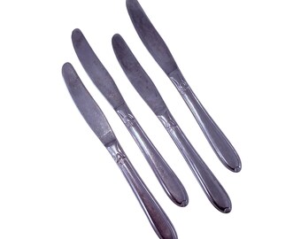 Cubiertos vintage PRETTY de acero inoxidable Utica, 4 cuchillos de mesa de repuesto