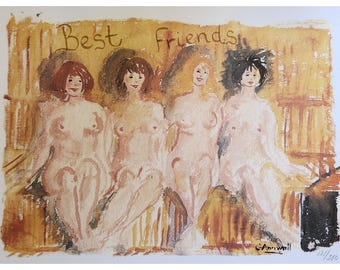 Gunilla Annwall Best Friends Signed Limited Print Female Figures Wall Art