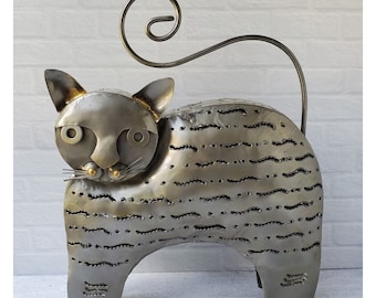 Vintage Brutalist Metal Cat Candle Votive Holder Halloween 15&quot; Tall Décor Art