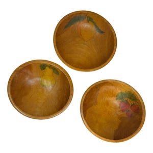 3 Vintage Antique Primitive WOOD Bowls Toleware Painted Fruit Farm Kitchen Decor, turned wood bowls, antique wooden bowl, small wood bowl