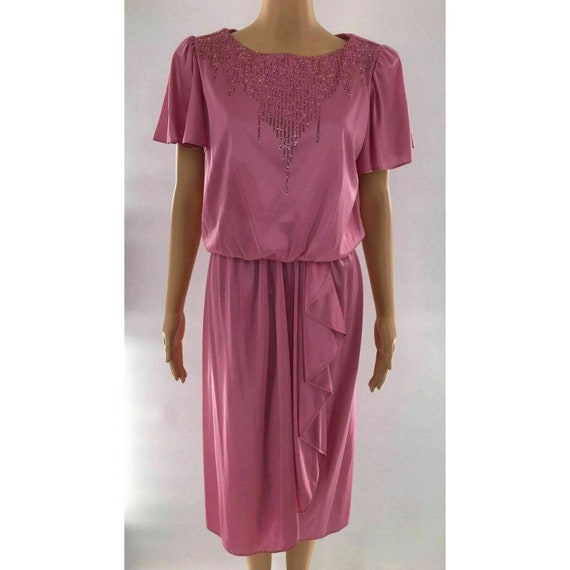 Vintage 70s 80s Jenny Pink Mauve Disco Dress 12 M… - image 3