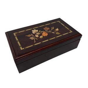 Vintage Always and Forever Wooden Mirrored Jewelry Chest &quot;Inlaid&quot; Floral Top