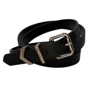 Vintage Vince Camuto Black Leather Belt Silver Buckle XL XXL V Detail Designer Vintage Style Waist Accessory